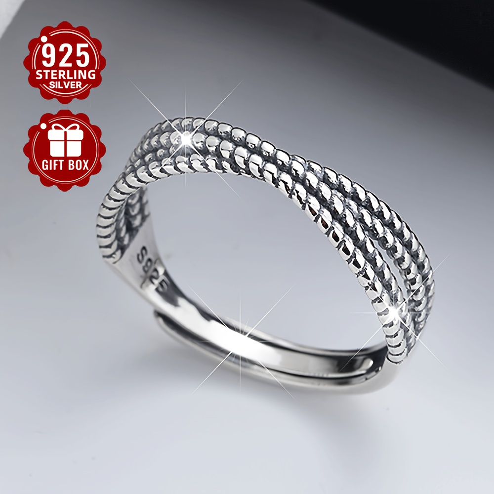 Women's S925 Silver Open Ring, Retro Cross Design, Lightweight